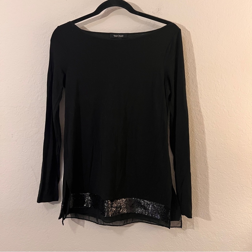 White House Black Market Elegant Black Blouse with Sequin Detail Size Small